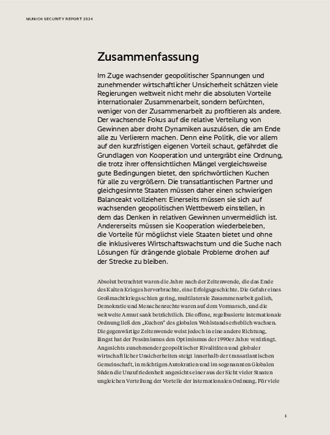 Munich Security Report 2024 – Zusammenfassung